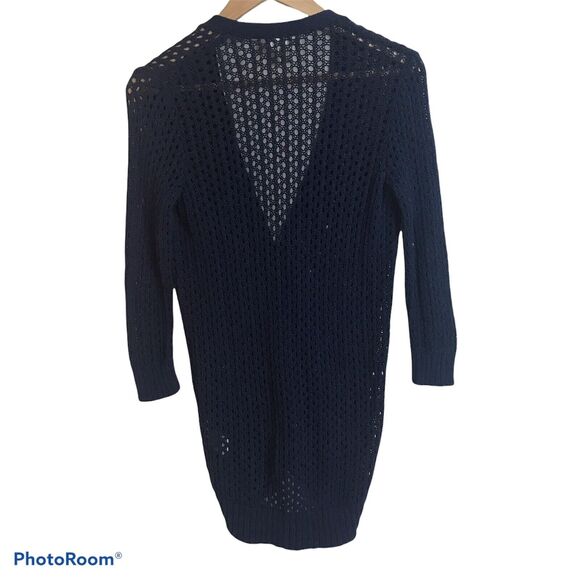 Lands End Canvas Womens XS Navy Blue Open Knit Cardigan 5-Button 100% Cotton - Picture 4 of 4